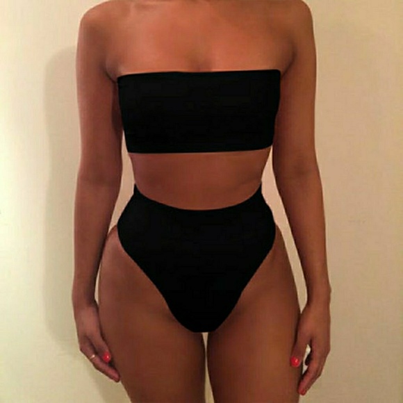 Lowered**Bandeau bikini high waist two piece - Picture 2 of 6